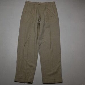 Vtg USA Made 31x32 Beige Heather Linen Pleated Cuffed Classic High Waist Pants